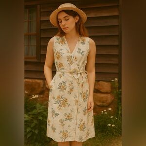 HandMade Wrap Dress Floral Tie Waist Sz L Flour Sack Cottagecore One Of A Kind